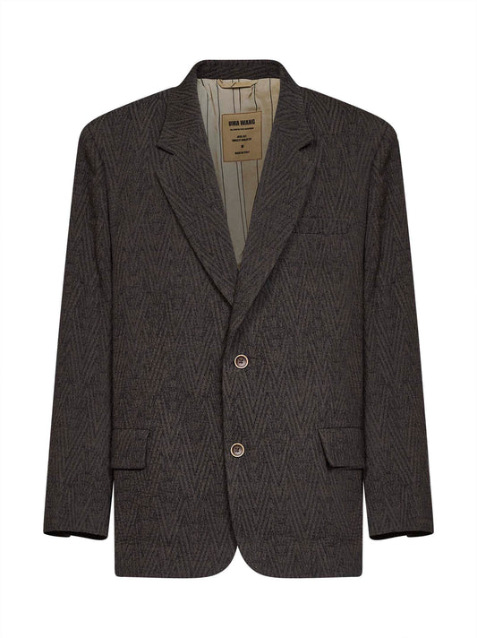 Brown and blue stretch wool chevron Java blazer