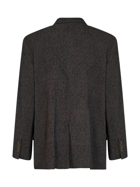 Brown and blue stretch wool chevron Java blazer