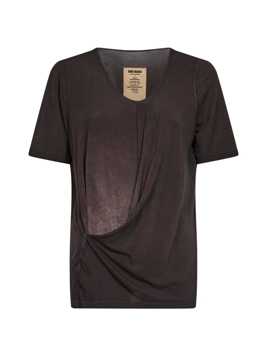 Top drappeggiato Trap in jersey stretch marrone