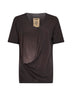Brown stretch jersey draped Trap top<BR/>