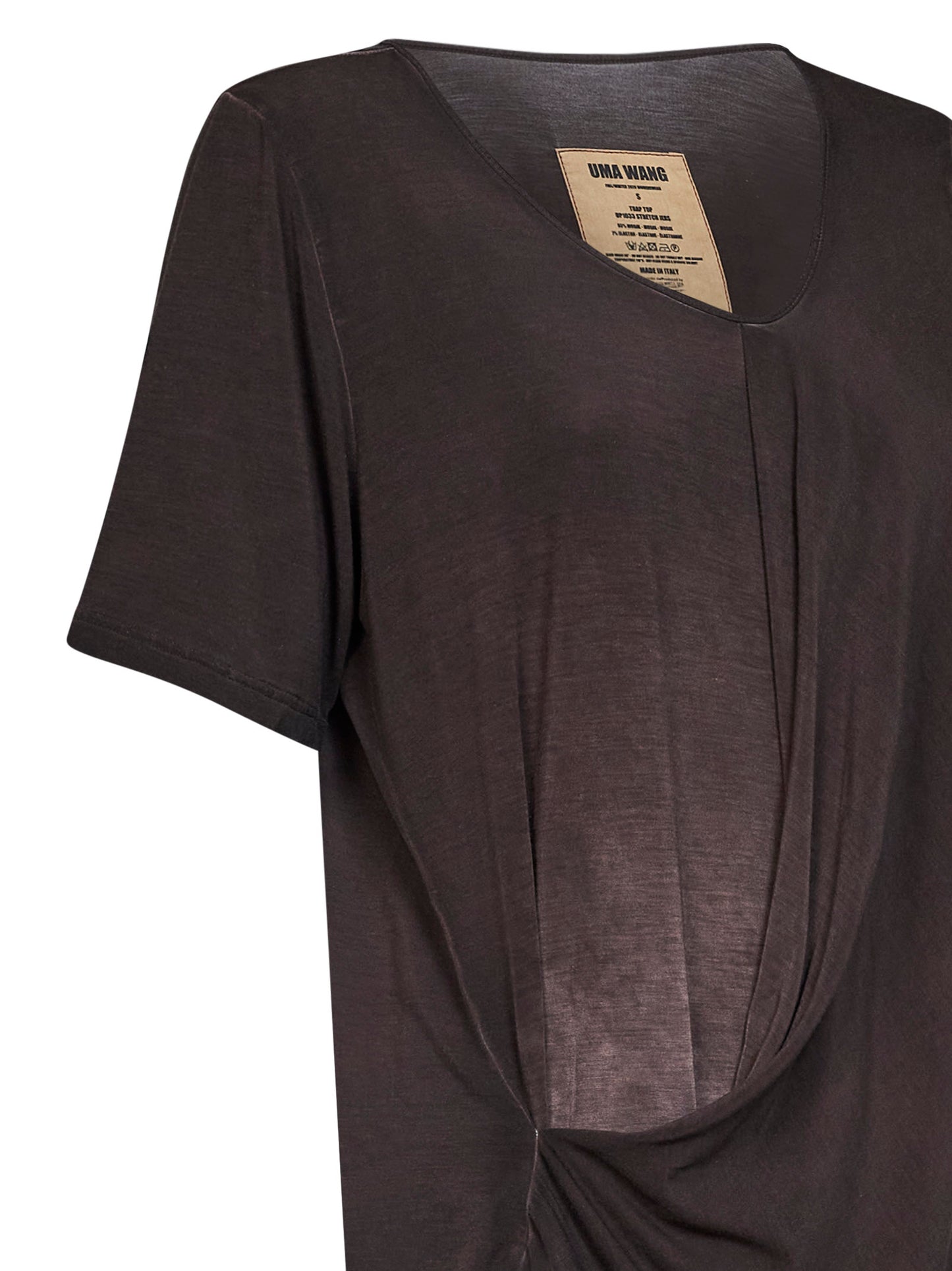 Brown stretch jersey draped Trap top<BR/>