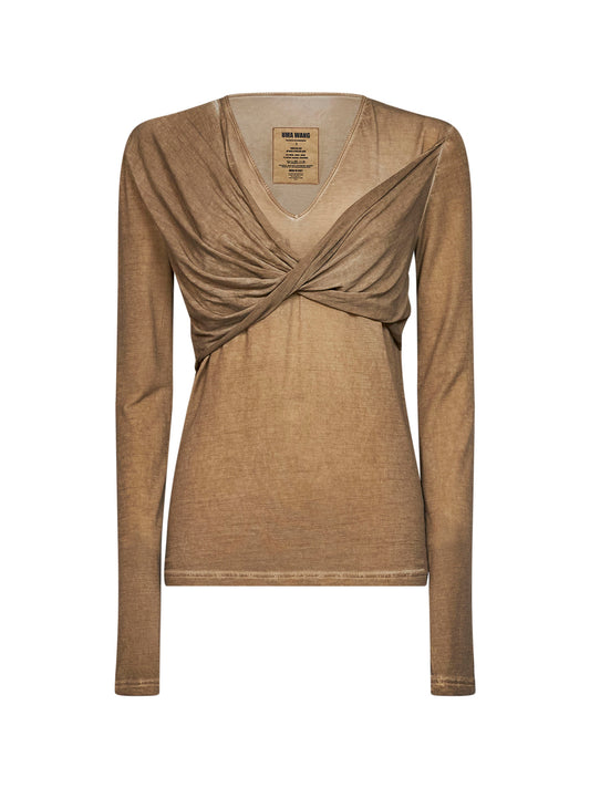 Tan stretch jersey Twisted T-shirt