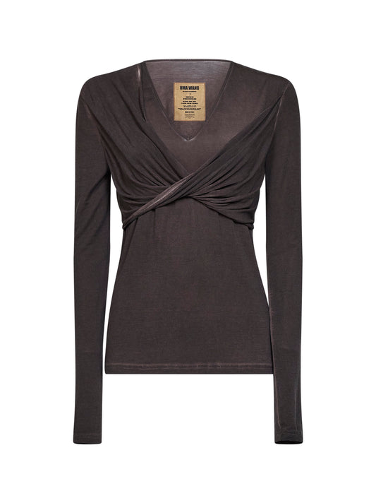 Brown stretch jersey Twisted T-shirt <BR/>