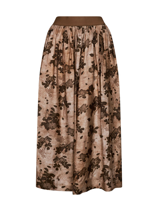 Tan and brown floral moulay Gillian midi skirt