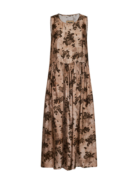 Tan and brown floral moulay Ardal midi dress
