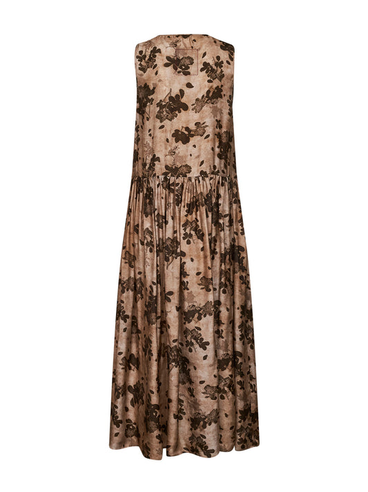Tan and brown floral moulay Ardal midi dress