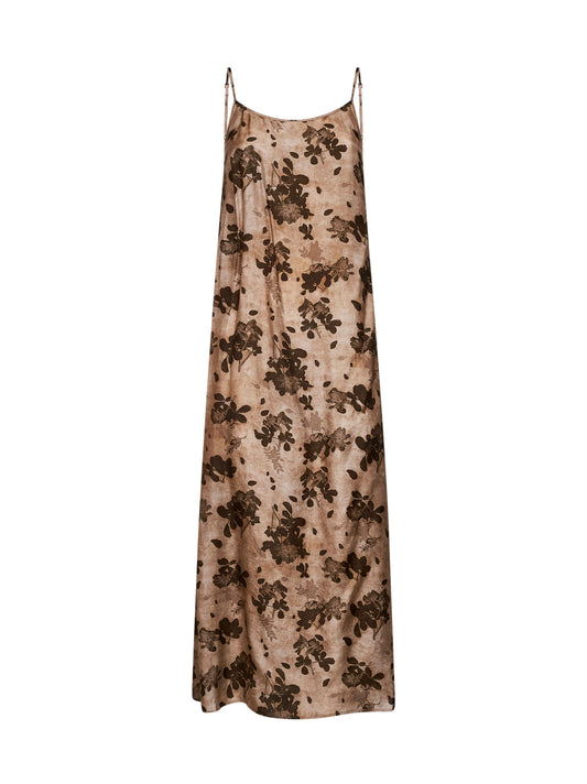 Tan and brown floral moulay Anaya long slip dress