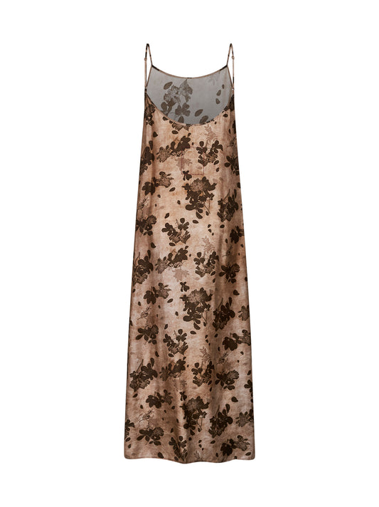Tan and brown floral moulay Anaya long slip dress
