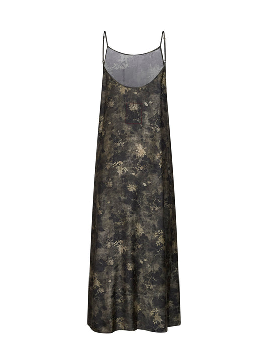 Abito lingerie lungo Anaya in moulay floreale verde e grigio