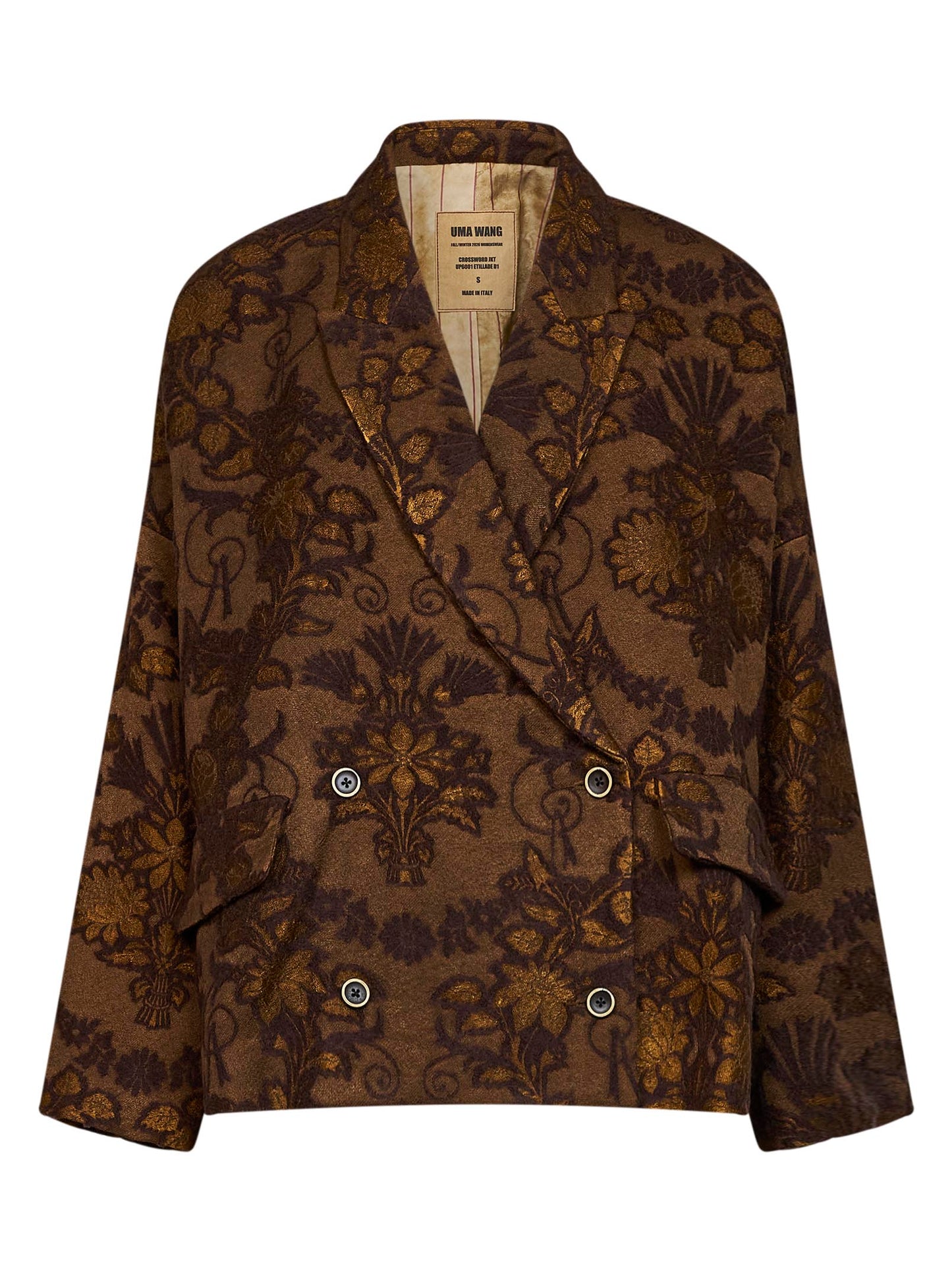 Giacca Crossword in misto lana jacquard floreale mostarda e marrone
