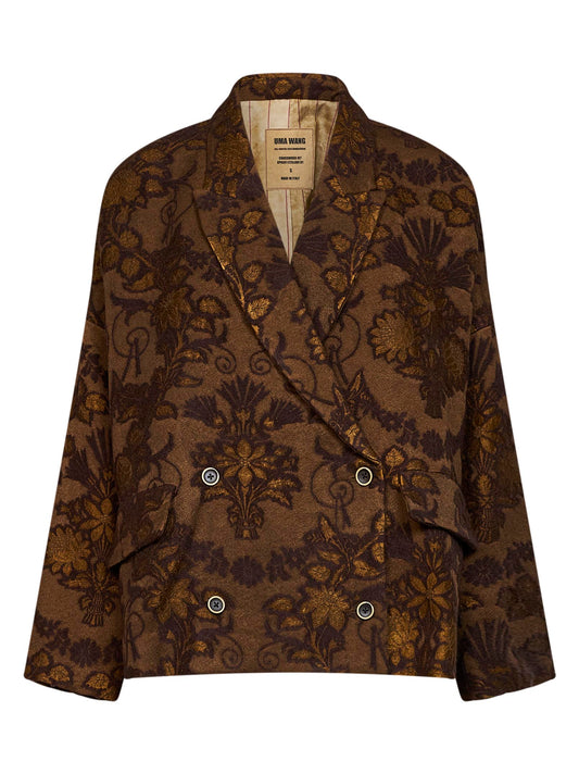 Mustard and brown floral jacquard wool blend Crossword jacket