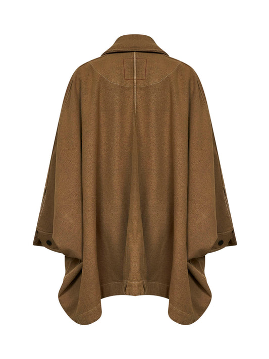 Tan wool blend Kew asymmetric cape-style jacket