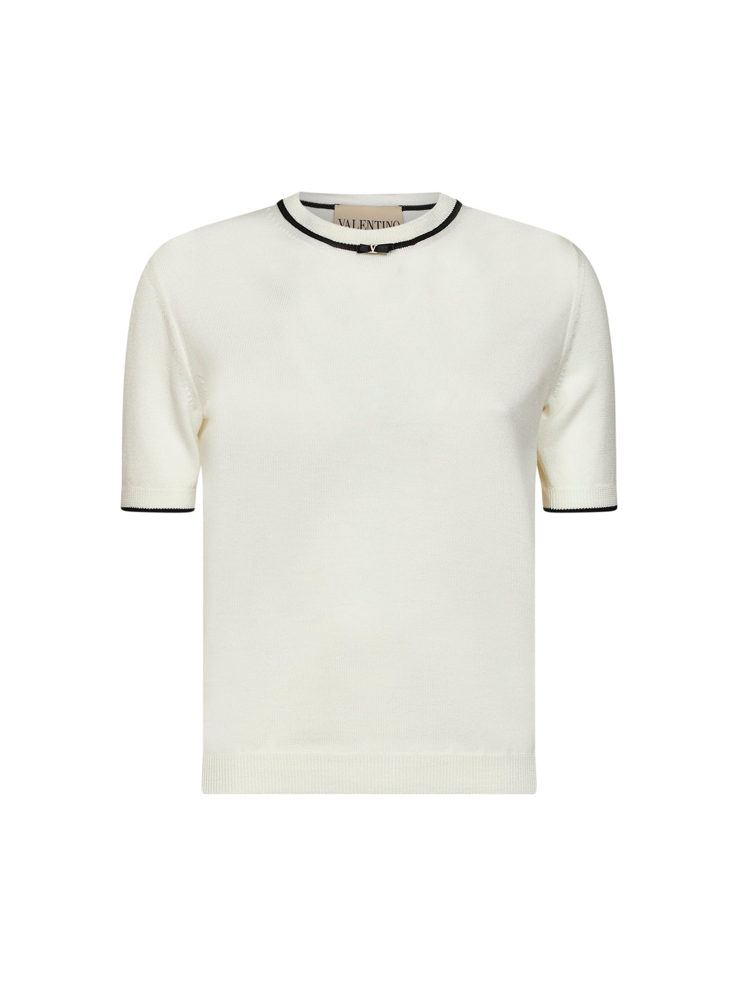 Ivory wool sweater with contrasting edges and VLogo