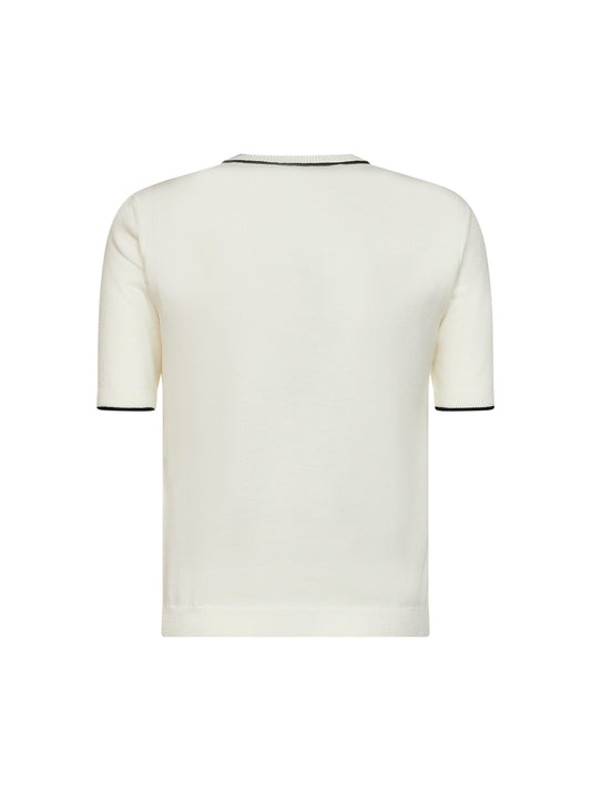 Ivory wool sweater with contrasting edges and VLogo