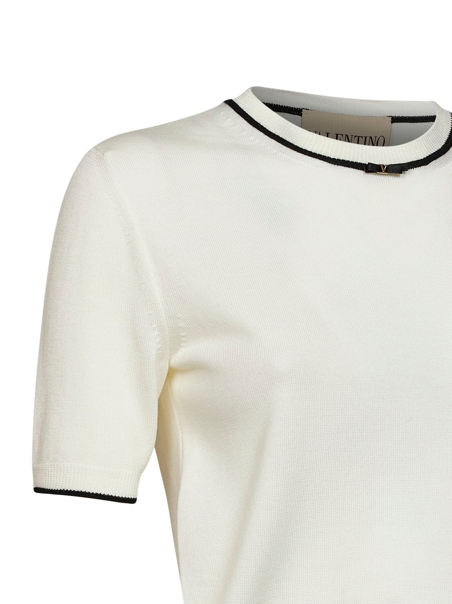 Ivory wool sweater with contrasting edges and VLogo