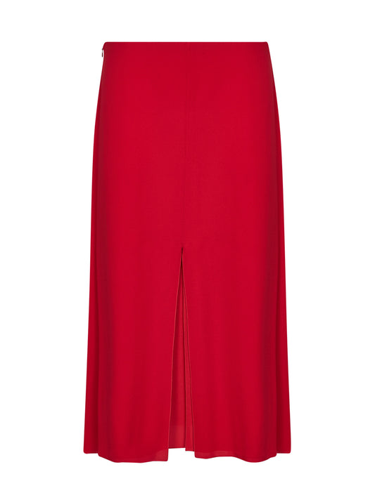 Red silk georgette flared midi skirt