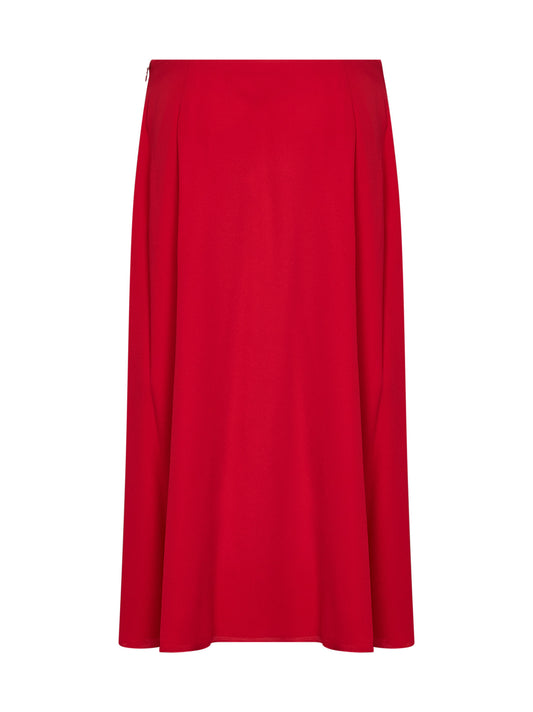 Red silk georgette flared midi skirt