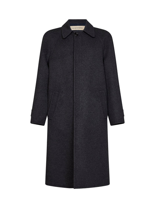 Dark grey double wool single-breasted coat