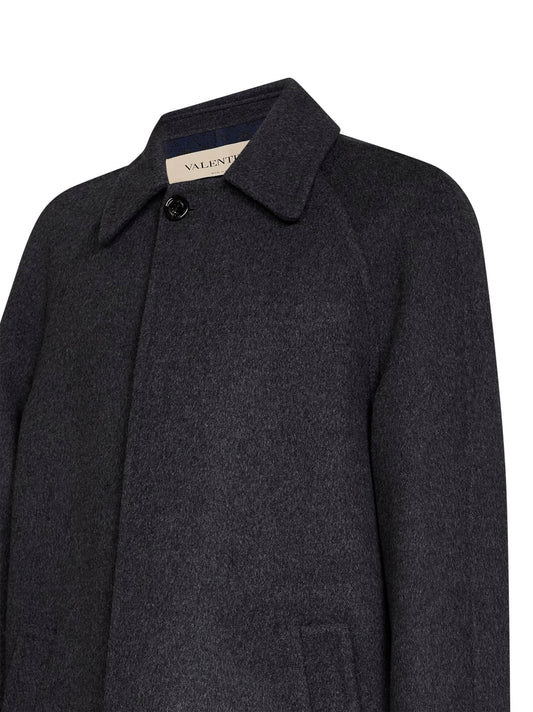 Dark grey double wool single-breasted coat