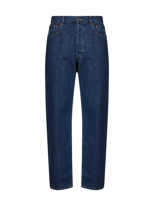 Jeans Valentino in denim di cotone blu medio con VGold