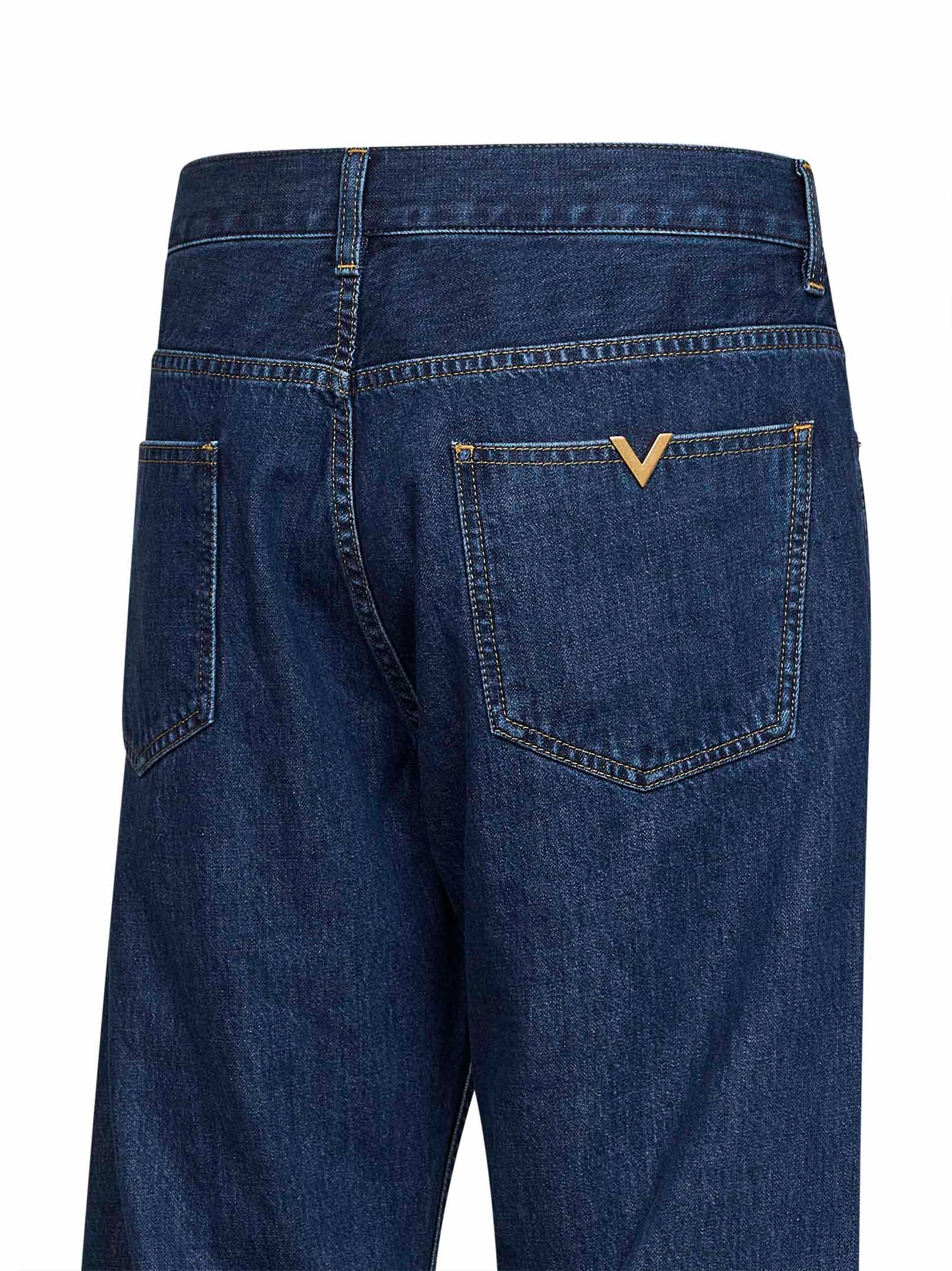 Medium bue cotton denim Valentino jeans with VGold
