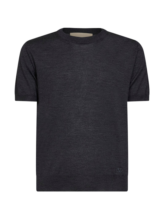 Maglia Valentino in lana grigio scuro con ricamo VLogo