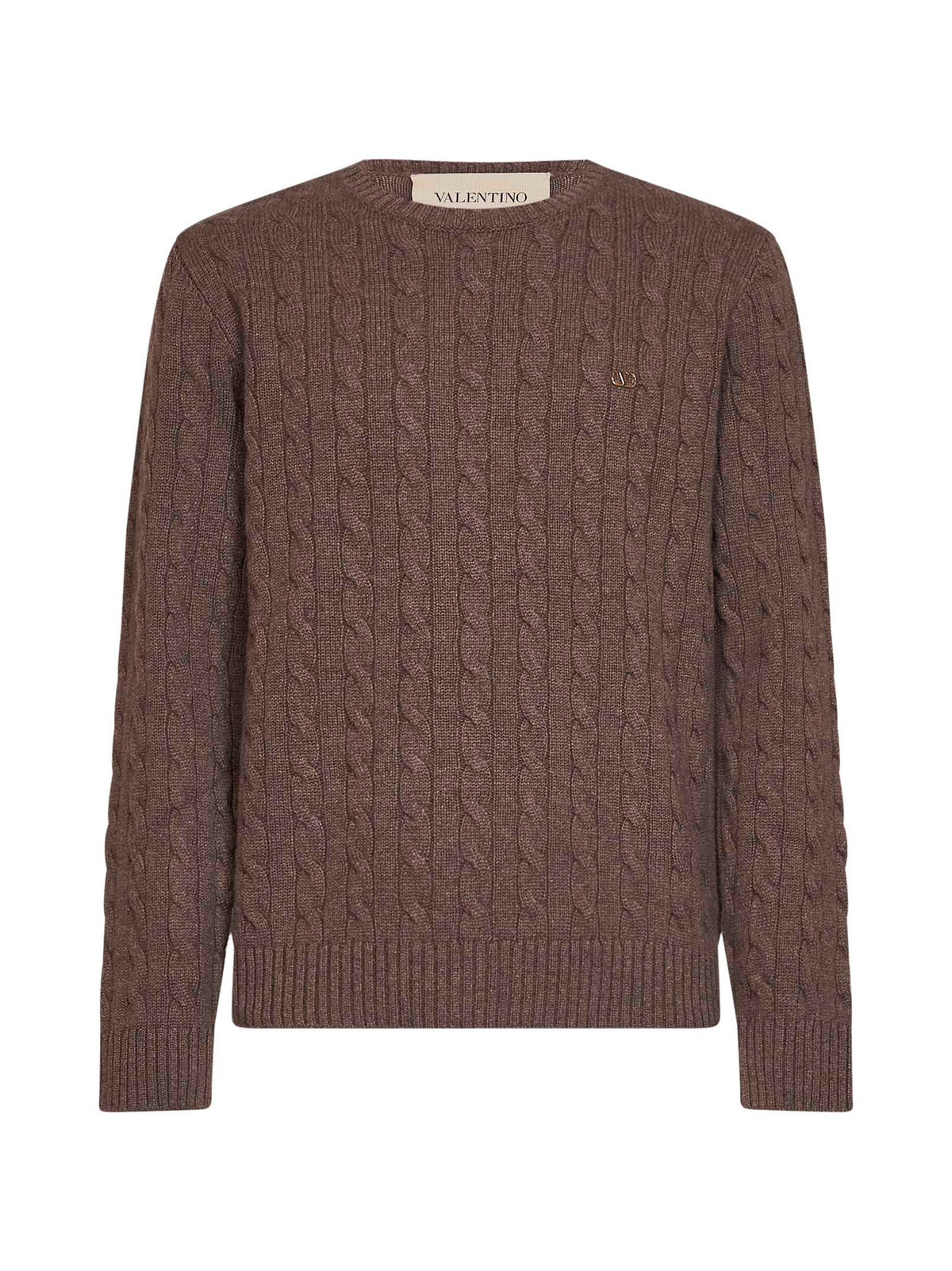 Maglia Valentino in cashmere a trecce marrone con VLogo
