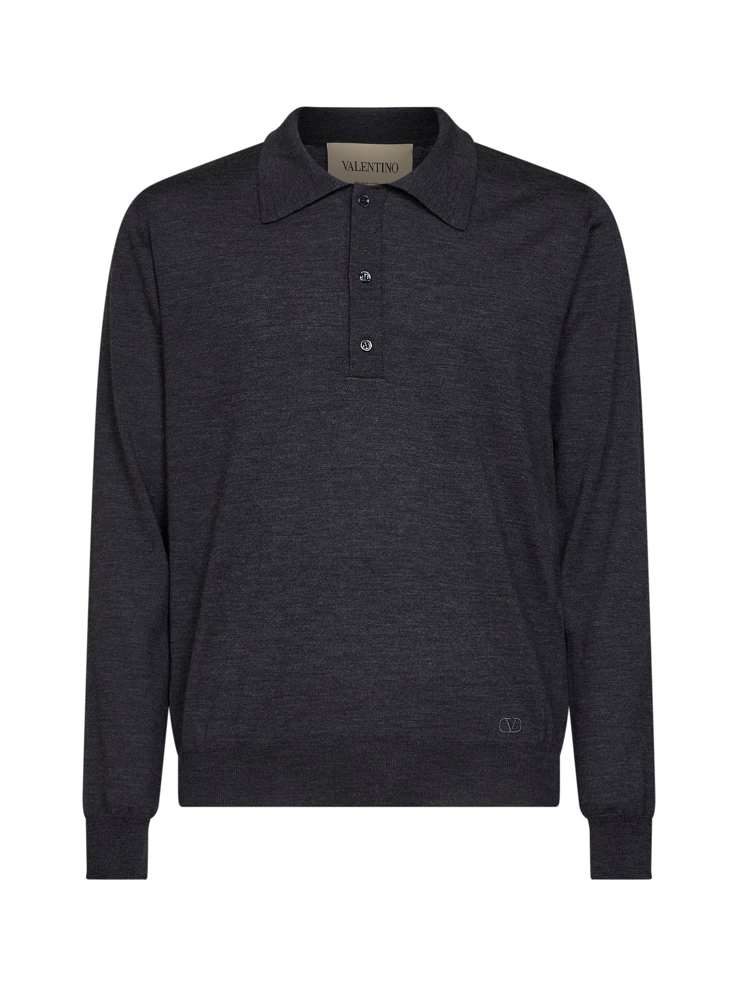 Dark grey wool Valentino polo shirt with VLogo embroidery