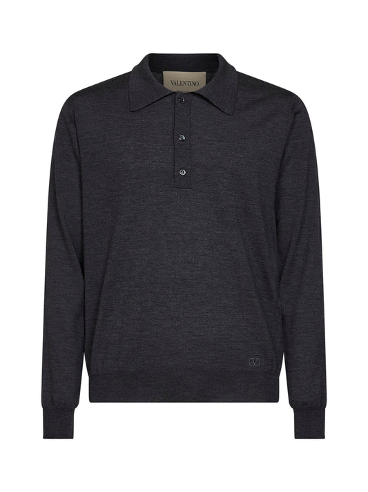 Polo Valentino in lana grigio scuro con ricamo VLogo