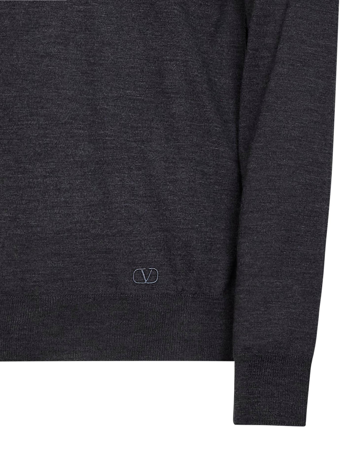 Dark grey wool Valentino polo shirt with VLogo embroidery