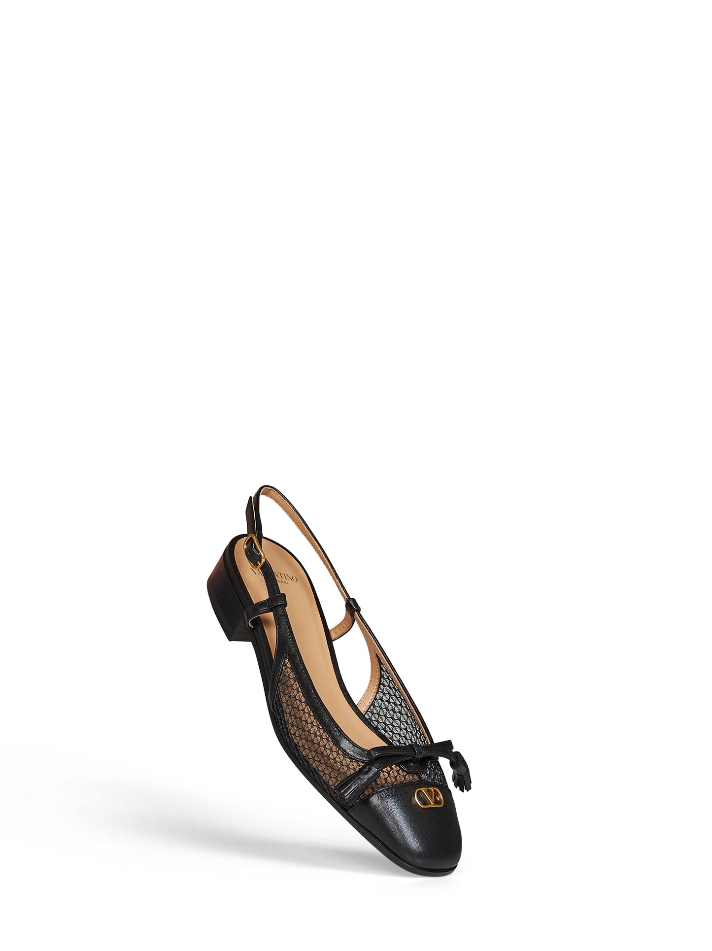Black mesh and kidskin leather Valet Du Roi 25mm slingback ballet flats