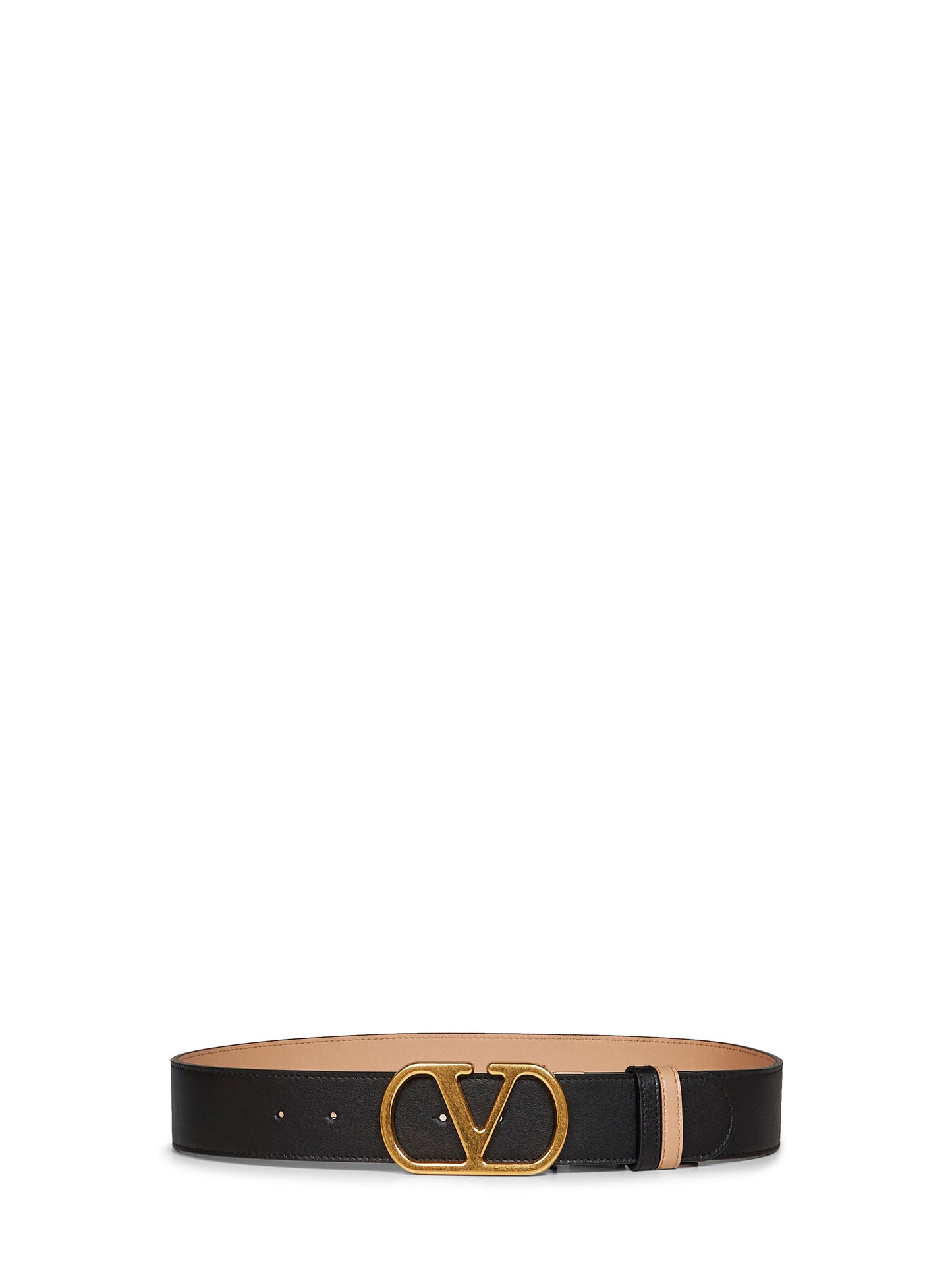 Cintura reversibile VLogo Signature nero e rosa sabbia
