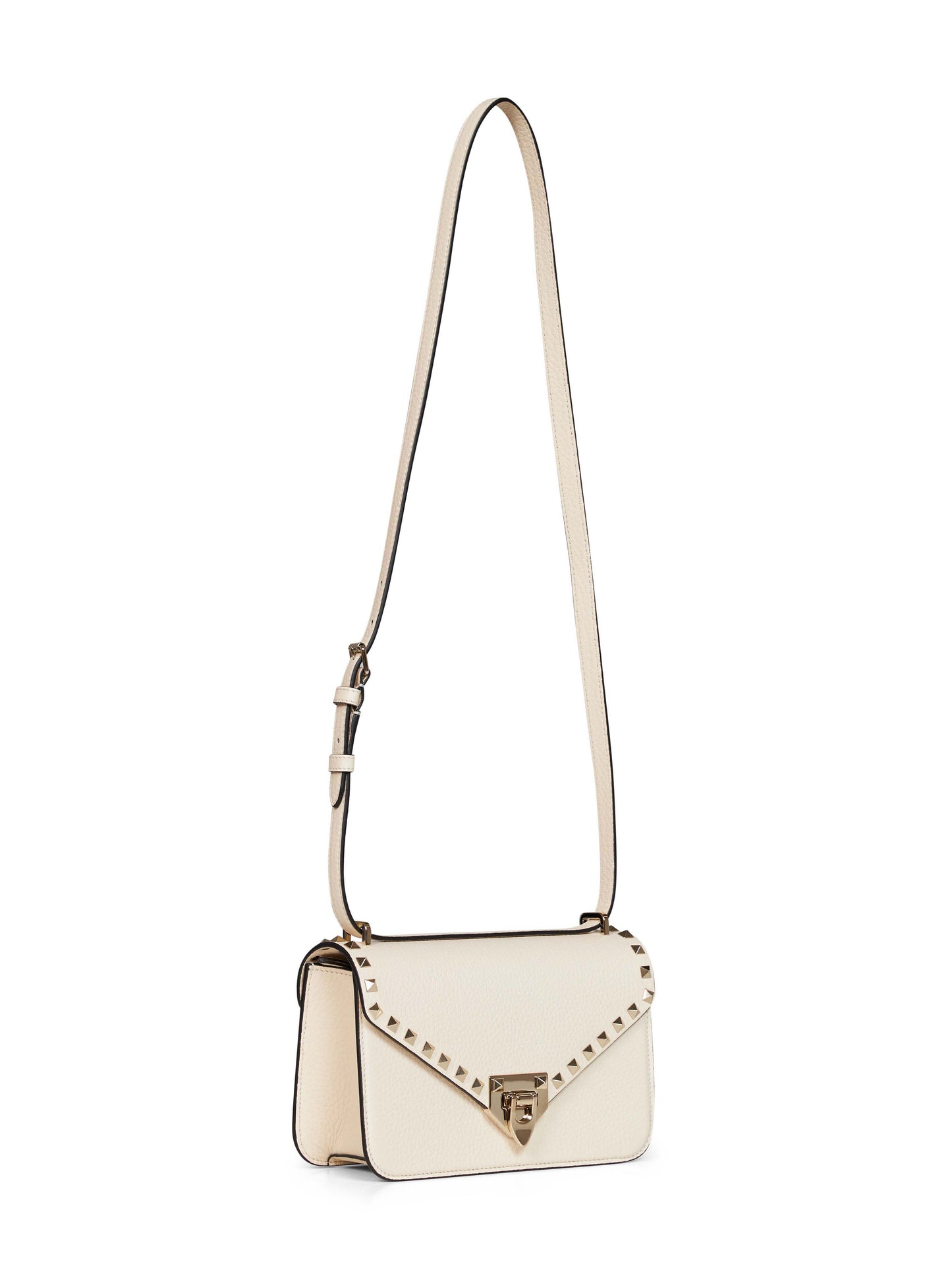 Borsa a tracolla piccola Valentino Garavani Rockstud avorio chiaro