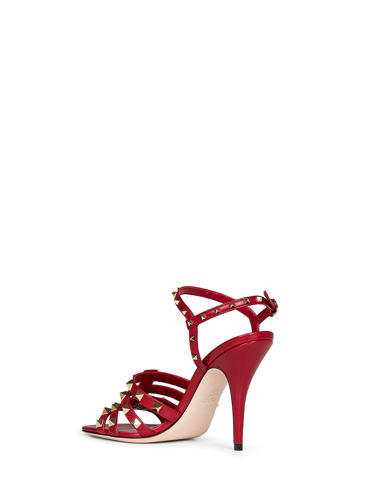 Red kidskin Rockstud 100mm sandals