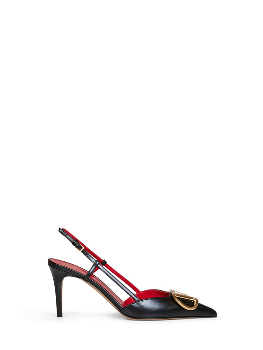 Black calfskin leather VLogo Signature 80mm slingback pumps
