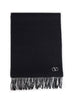 Black virgin wool scarf with VLogo Signature embroidery