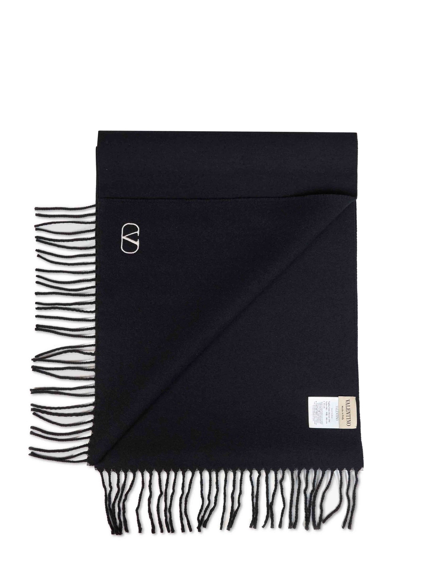 Black virgin wool scarf with VLogo Signature embroidery