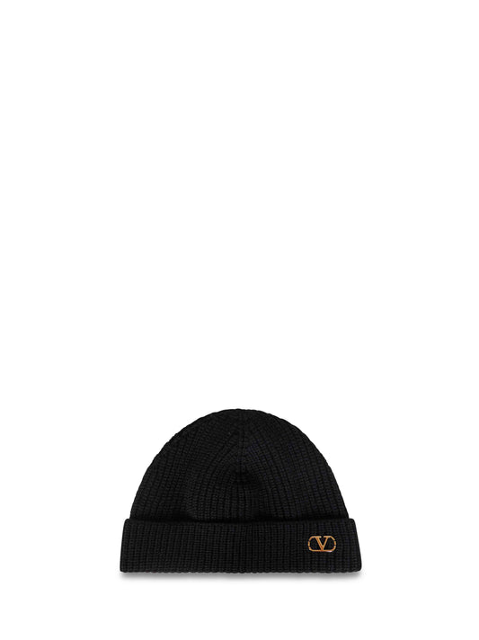Beanie Knitted VLogo Signature in cashmere nero