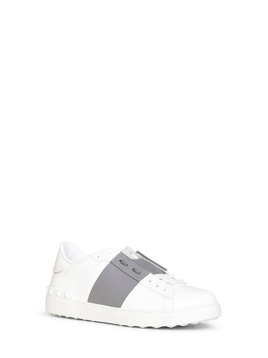 Sneakers Open in Vitello bianco e acciaio scuro