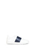 White and navy blue calfskin leather Open sneakers