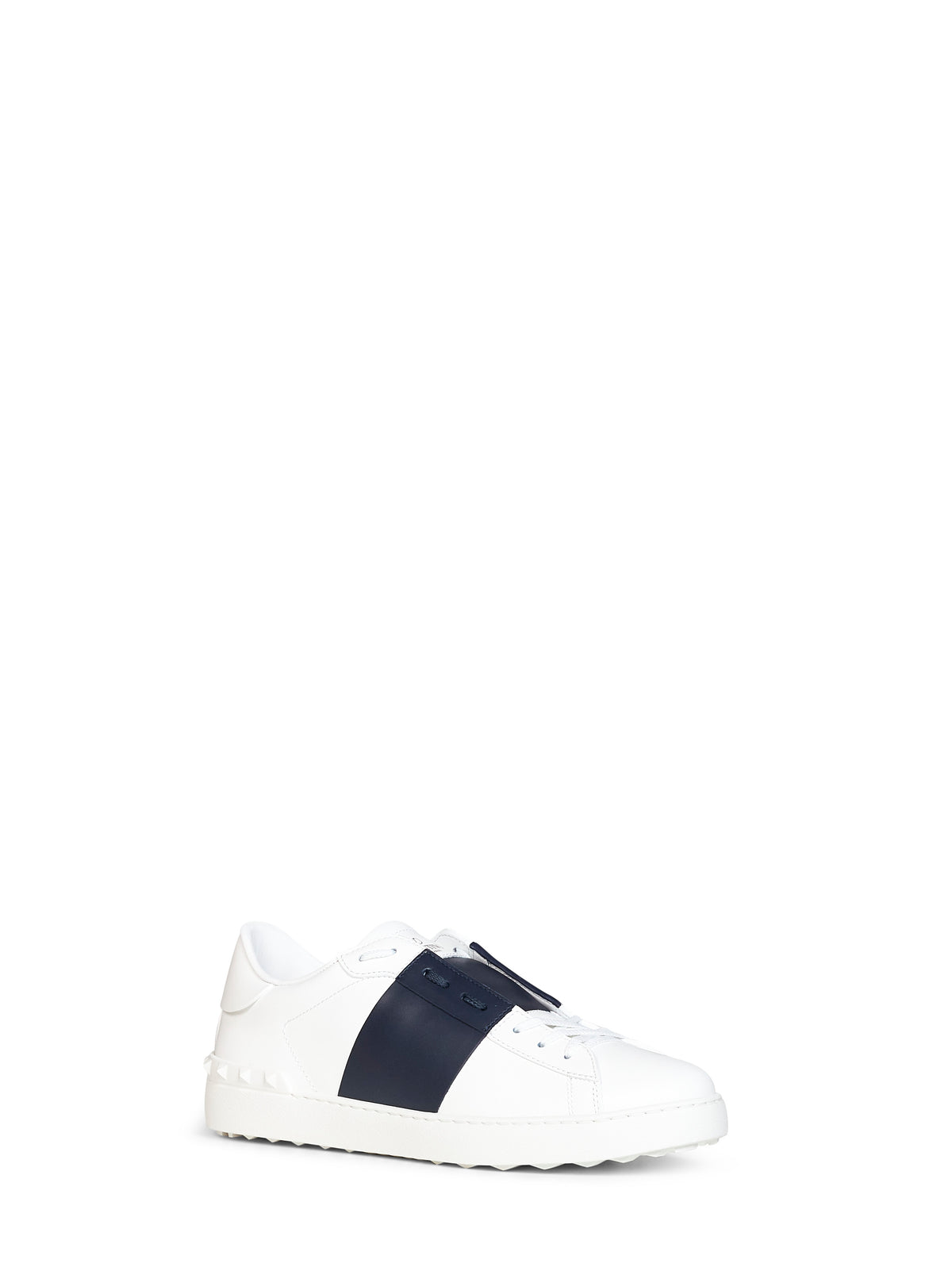 White and navy blue calfskin leather Open sneakers