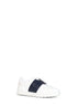 White and navy blue calfskin leather Open sneakers