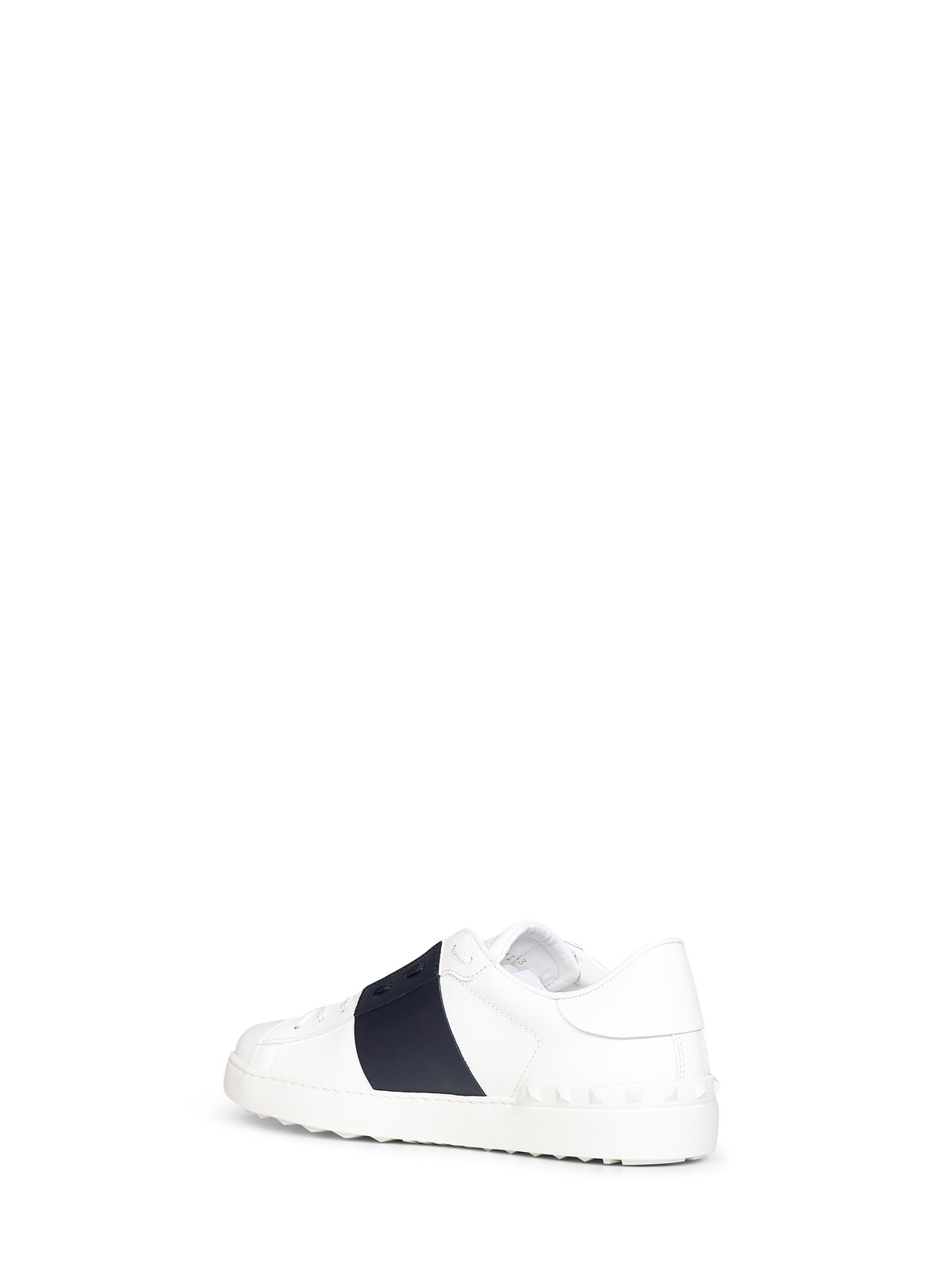 White and navy blue calfskin leather Open sneakers