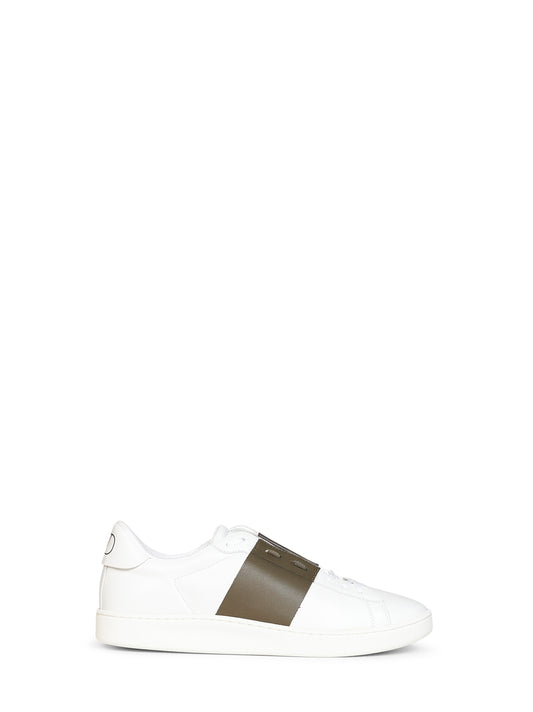 Sneakers Open Royco in vitello nappato bianco e kaki