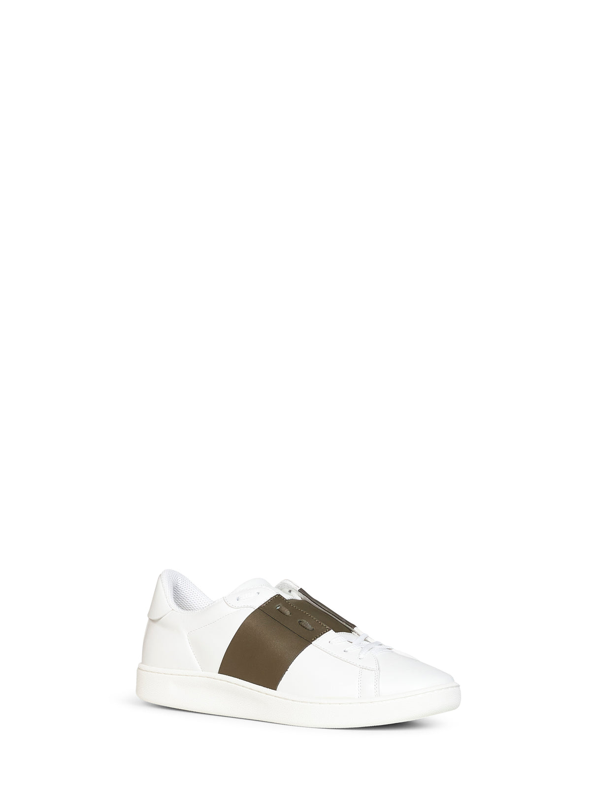 Sneakers Open Royco in vitello nappato bianco e kaki