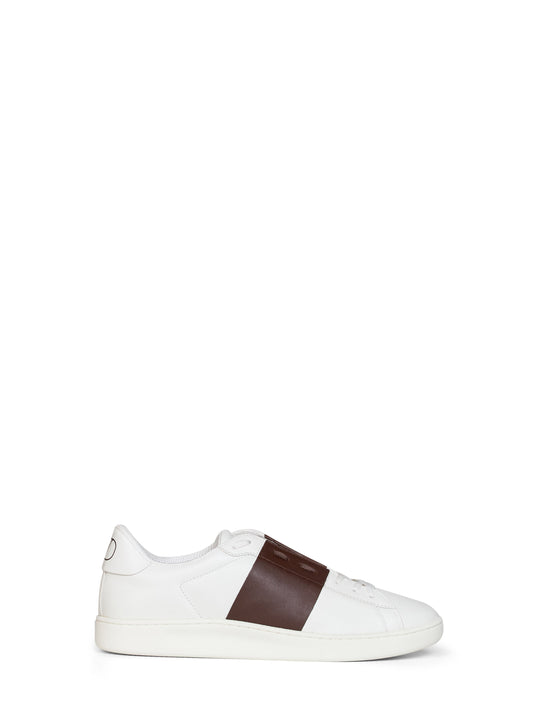 White and bark brown nappa calfskin Open Royco sneakers