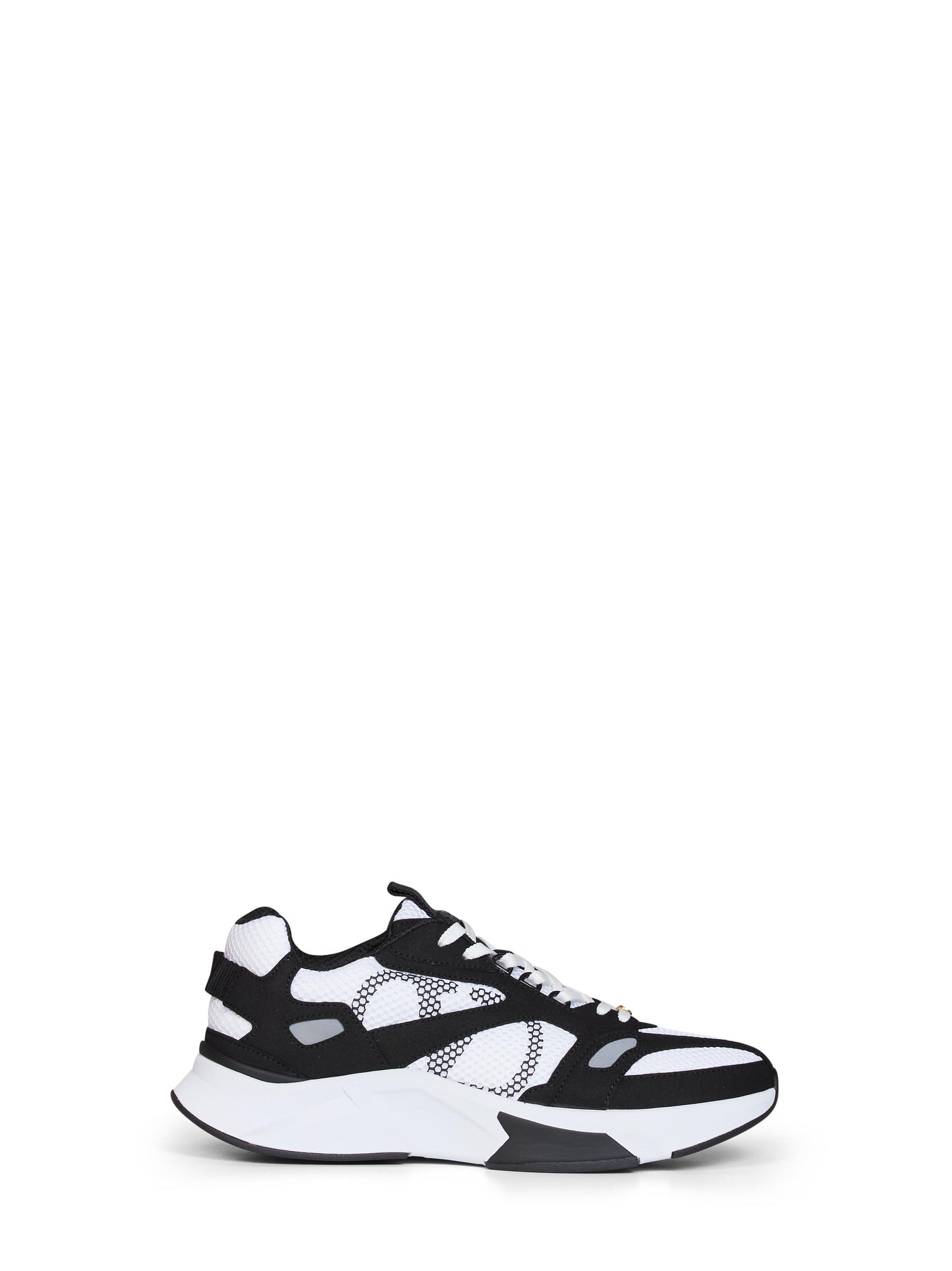 White and black and grey mesh and suede Demivee low-top sneakers