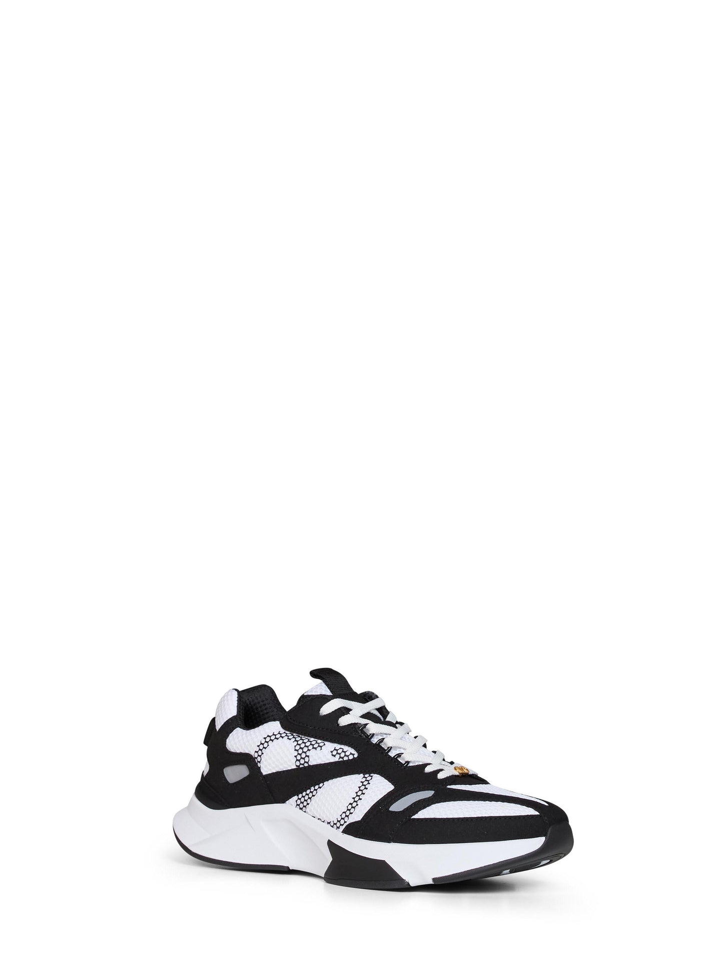 White and black and grey mesh and suede Demivee low-top sneakers