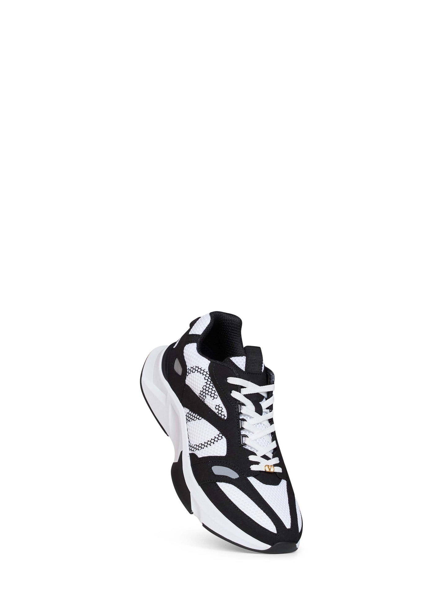 White and black and grey mesh and suede Demivee low-top sneakers