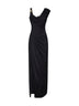 Black liquid jersey draped long dress
